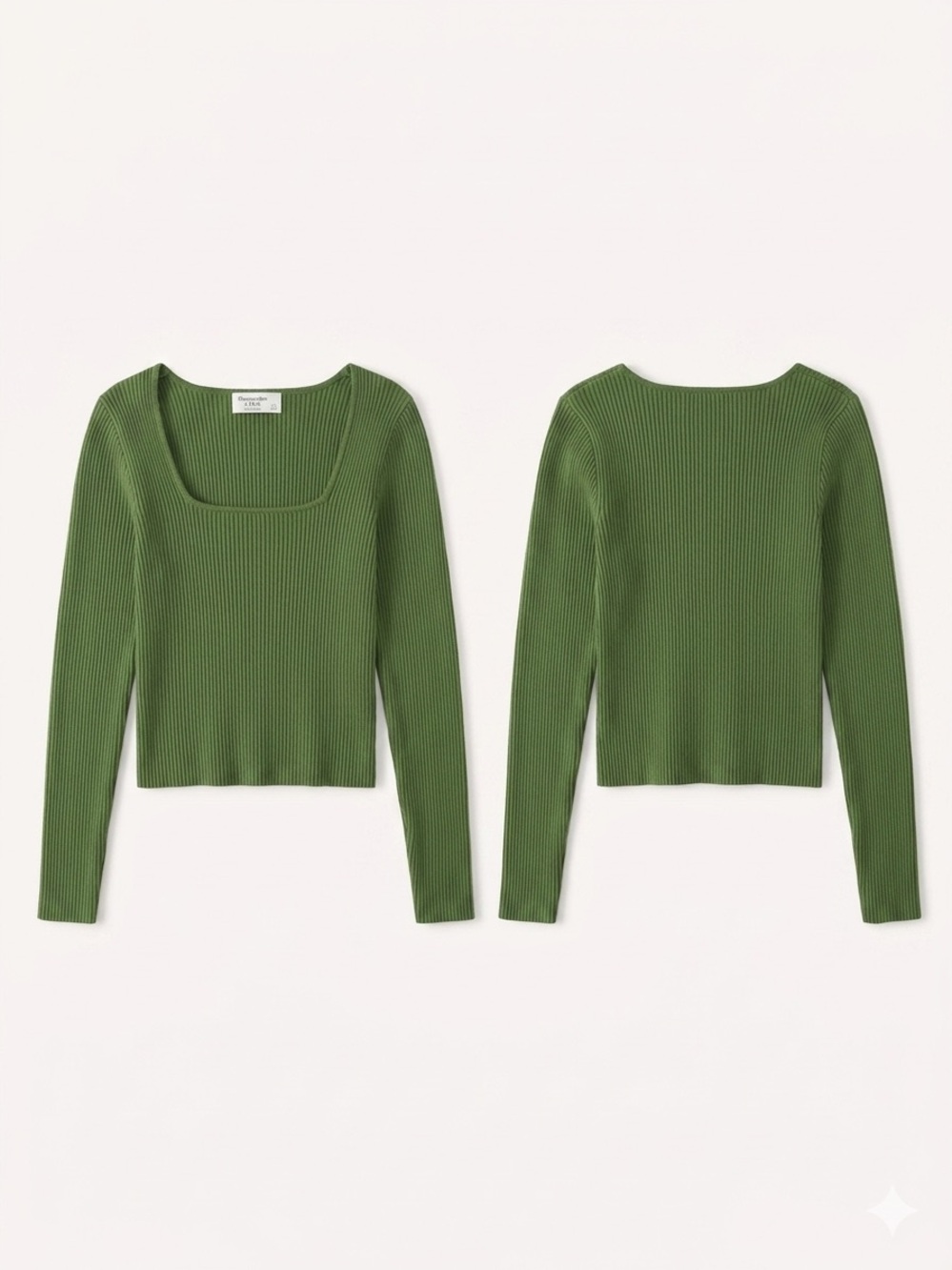 Abercrombie & Fitch Green Ribbed Long Sleeve Crop Top